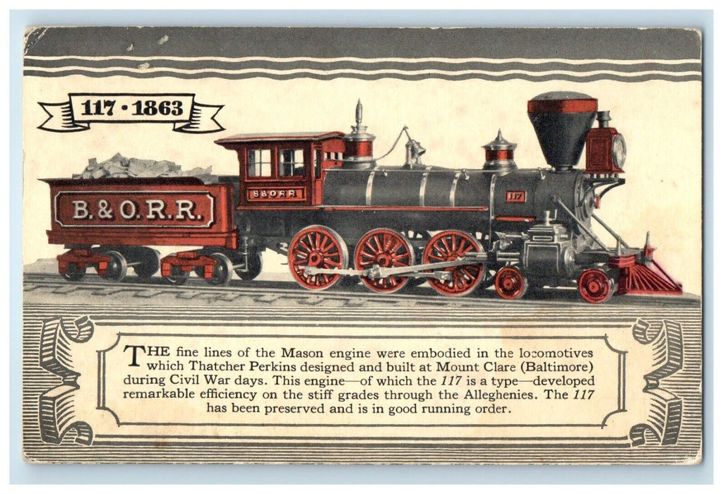 Baltimore & Ohio Railroad Centenary Pageant 117 Locomotive Train Postcard