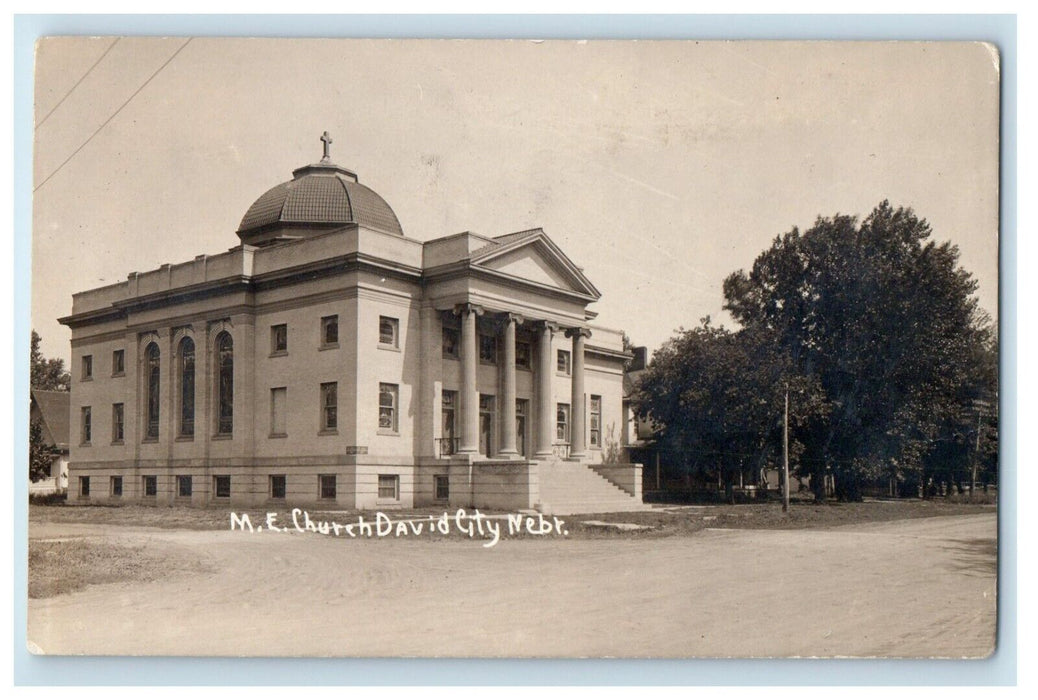1919 M.E. Church Scene Street David City Nebraska NE RPPC Antique Postcard