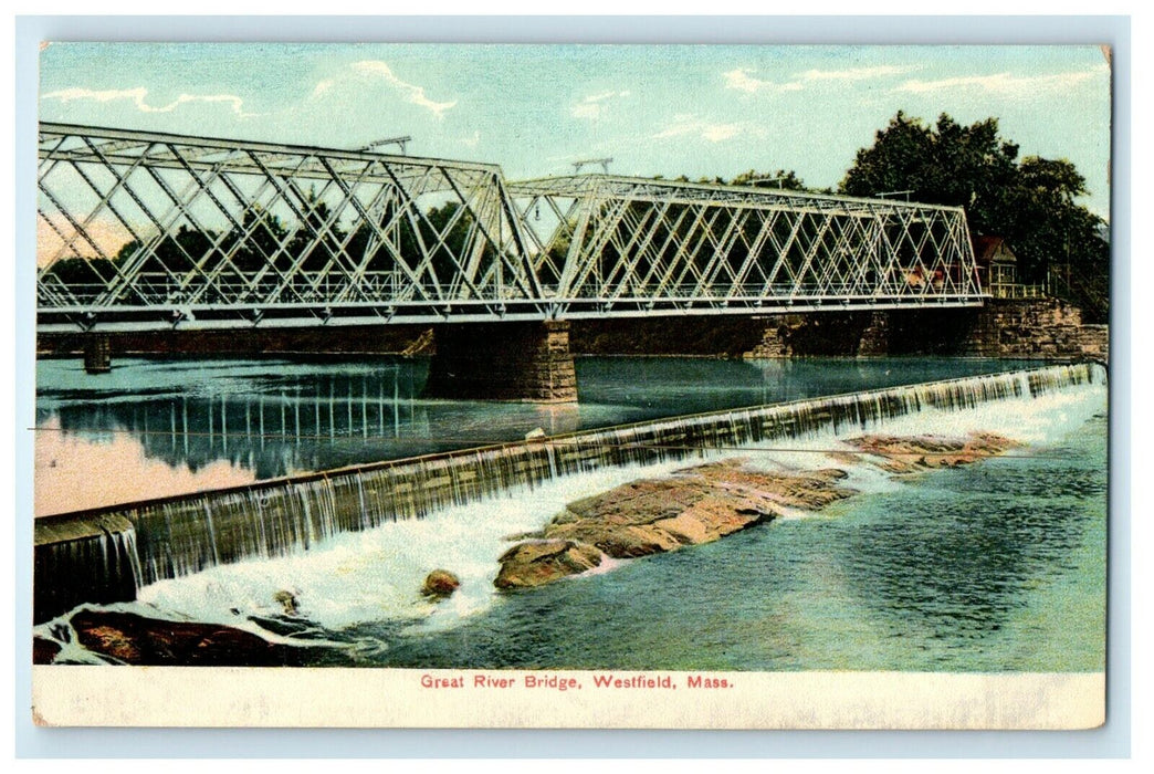 c1910 Great River Bridge Waterfall Westfield Massachusetts MA Antique Postcard