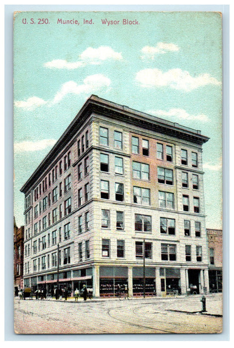 1910 Wysor Block Building Muncie Indiana IN Posted Antique Postcard