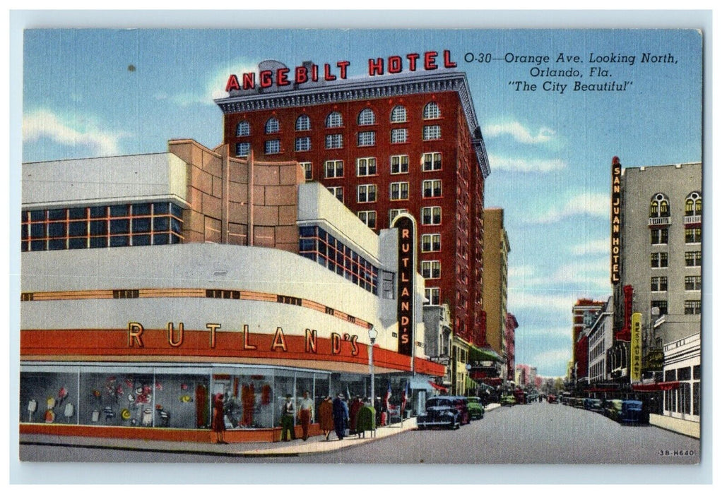 c1940's Orange Ave. Looking North Angebilt Hotel Orlando Florida FL Postcard