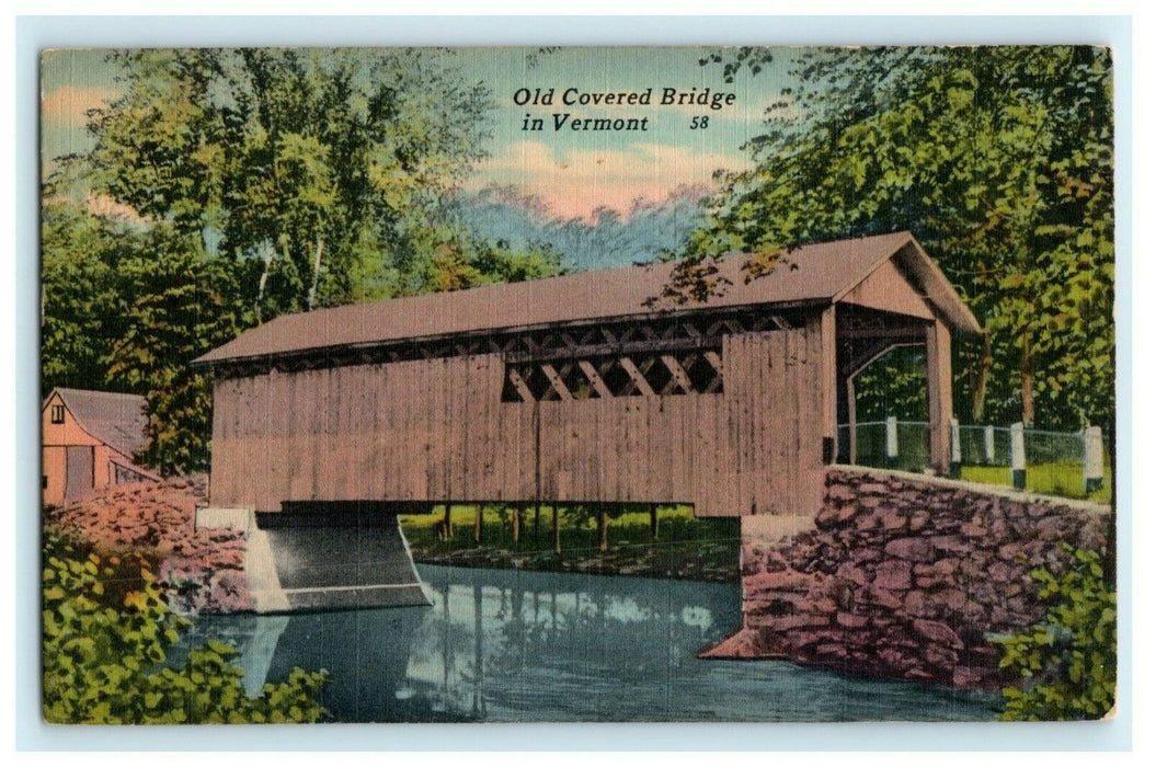 Old Covered Bridge in Vermont Vintage Antique Postcard