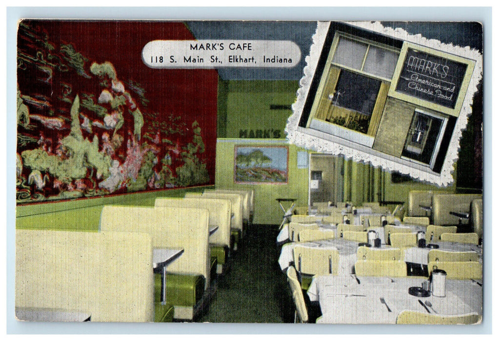 c1930s Mark's Cafe S. Main St. Elkhart Indiana IN Unposted Postcard