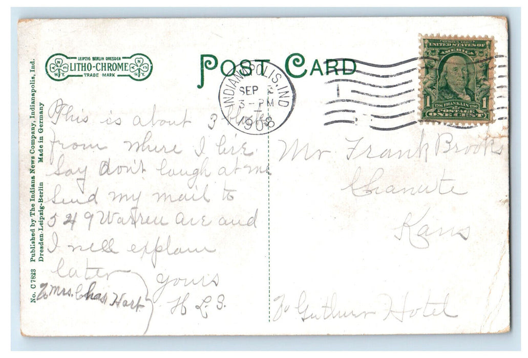 1908 River Avenue Bridge Indianapolis IN Posted Antique Postcard