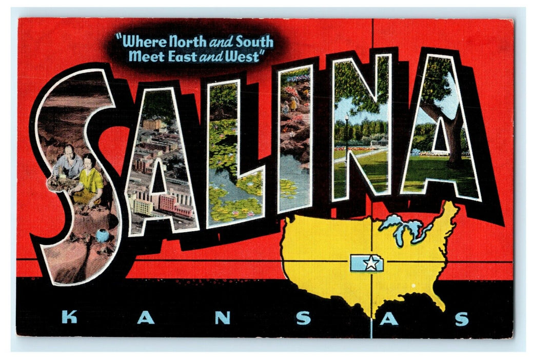 Welcome to Salina Kansas Flour Mills Sunset Park Vintage Postcard