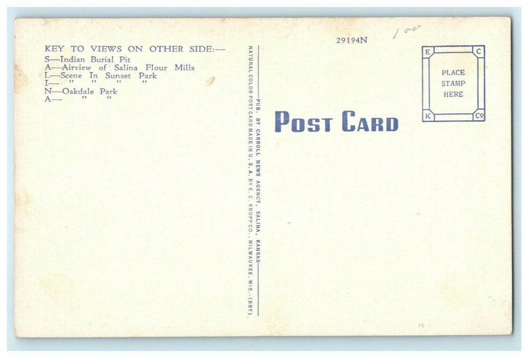 Welcome to Salina Kansas Flour Mills Sunset Park Vintage Postcard