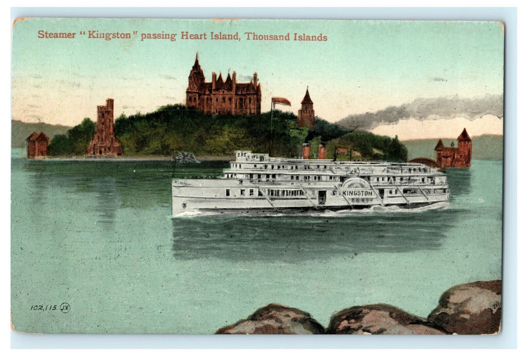 Steamer Kingston Passing Heart Island Thousand Islands Vintage Canada Postcard