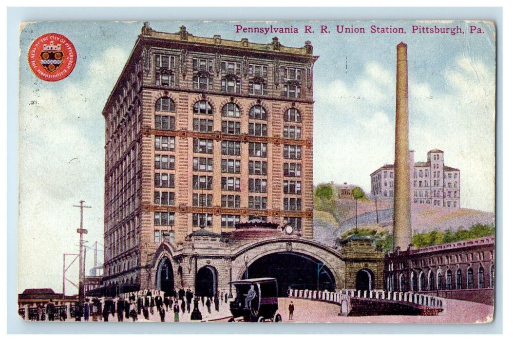 1910 Pennsylvania Railroad Union Station Street View Pittsburgh PA Postcard