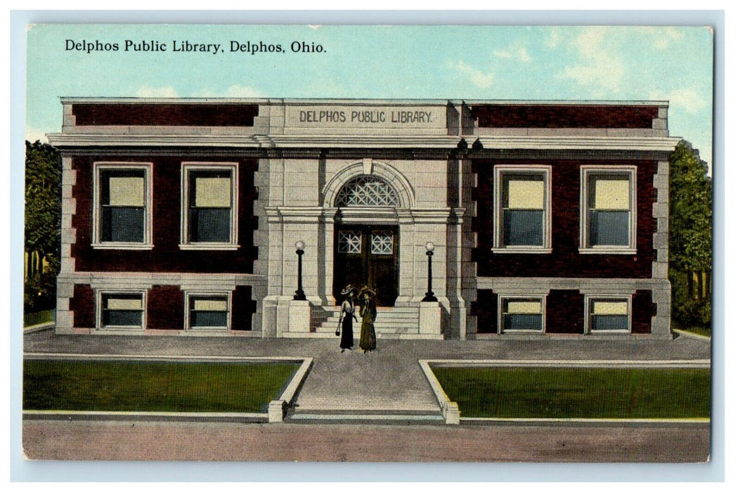 c1910's View Of Delphos Public Library Building Delphos Ohio OH Antique Postcard