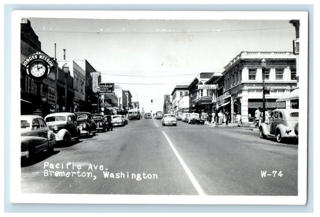 Pacific Avenue Cars Street View Bremerton Washington WA RPPC Photo Postcard
