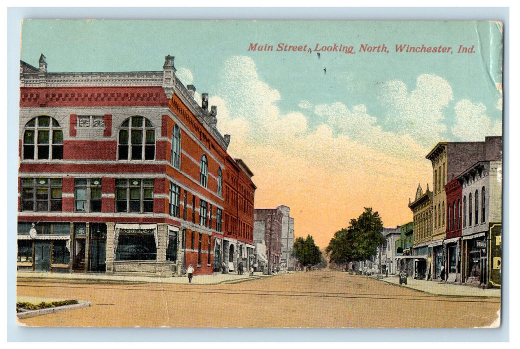 1920 Main Street Looking North Winchester Indiana IN Posted Postcard