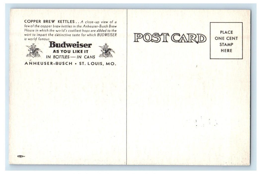 Copper Brew Kettles Anheuser Busch Budweiser St. Louis Missouri MO Postcard