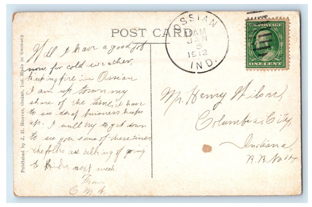 1912 M. E. Church & Parsonage Ossian Indiana IN Posted Antique Postcard