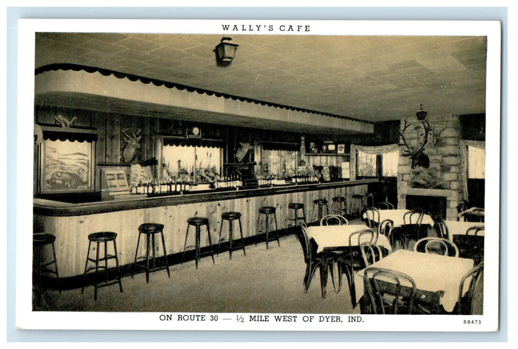 c1950s Wally's Cafe On Route 30 1/2 Mile West of Dyer Indiana IN Postcard