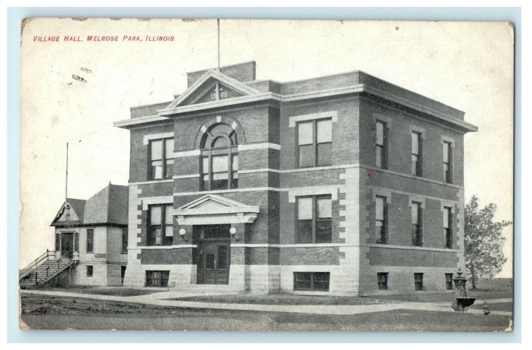 1908 Village Hall Melrose Park Illinois IL Posted Antique Postcard