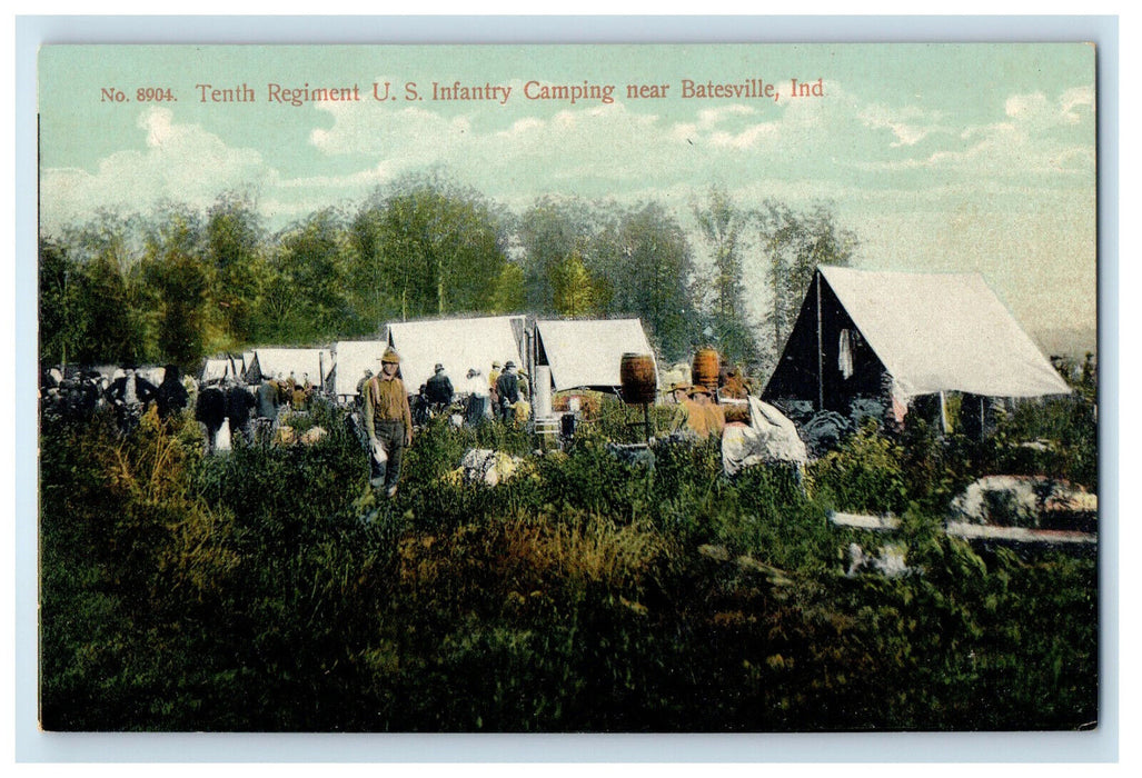 c1910 Tenth Regiment US Infantry Camping Near Batesville Indiana IN Postcard