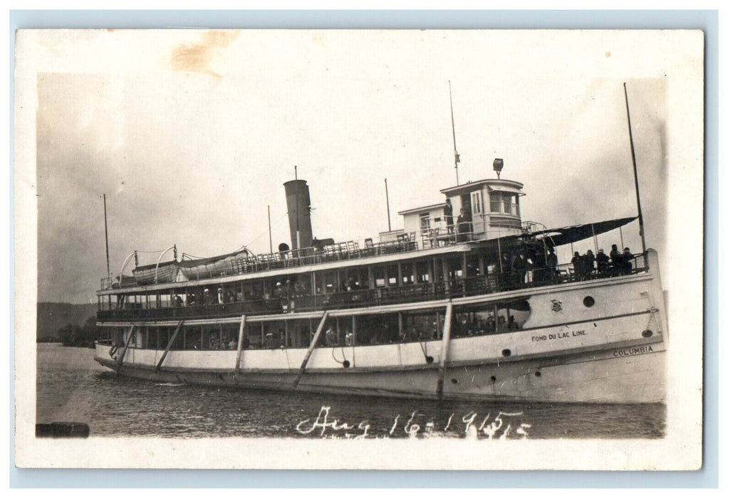 1915 Fond Du Lac Line Steamer Ship Columbia RPPC Photo Unposted Antique Postcard