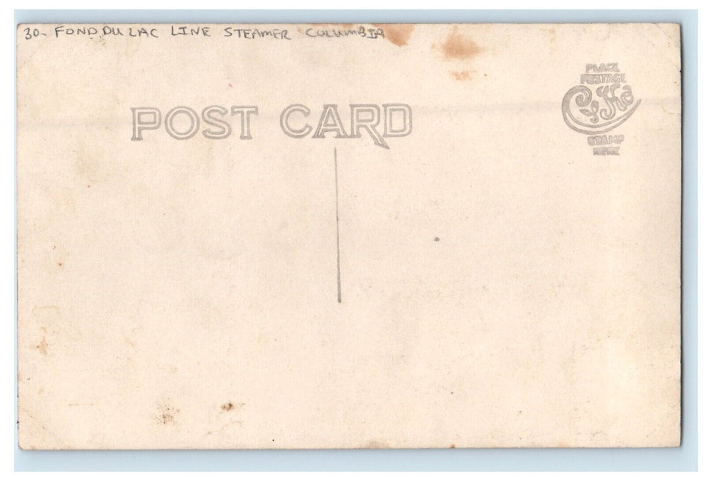 1915 Fond Du Lac Line Steamer Ship Columbia RPPC Photo Unposted Antique Postcard