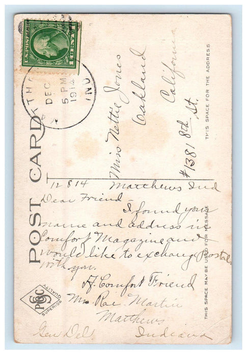 1914 Union Station Muncie Indiana IN Matthews IN Posted Antique Postcard