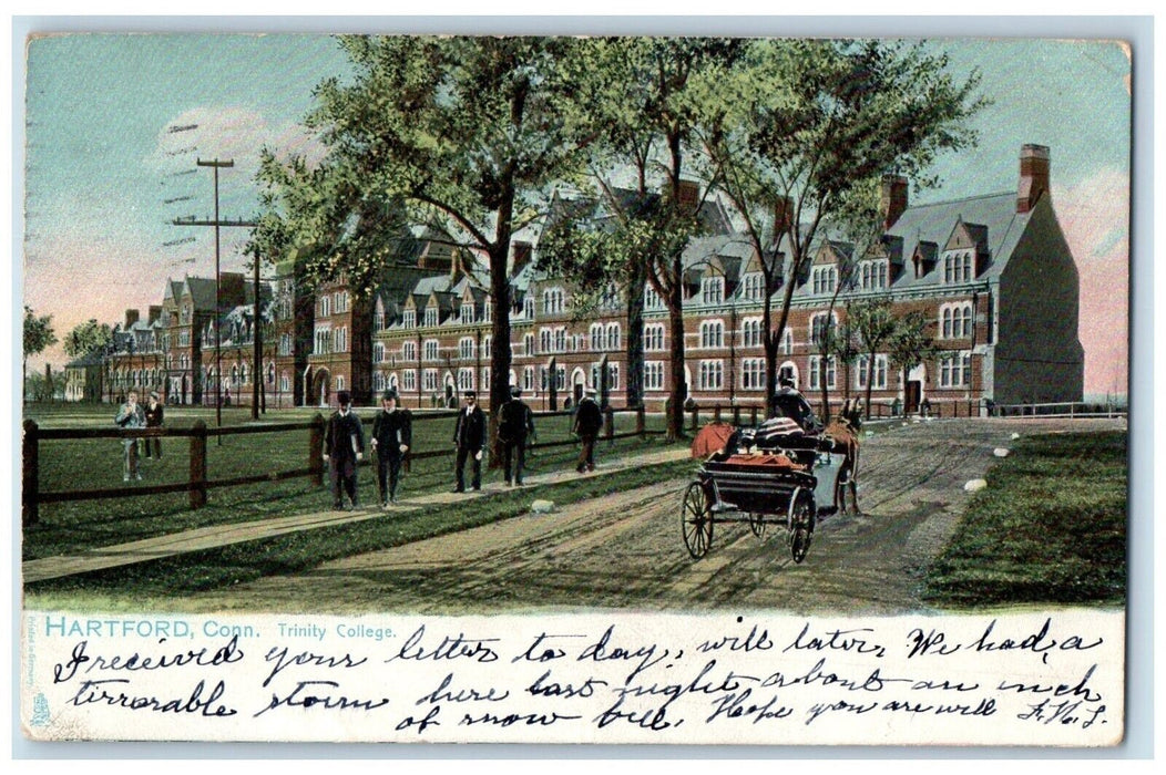 1909 Trinity College Horse Carriage Street Road Hartford CT Tuck Postcard
