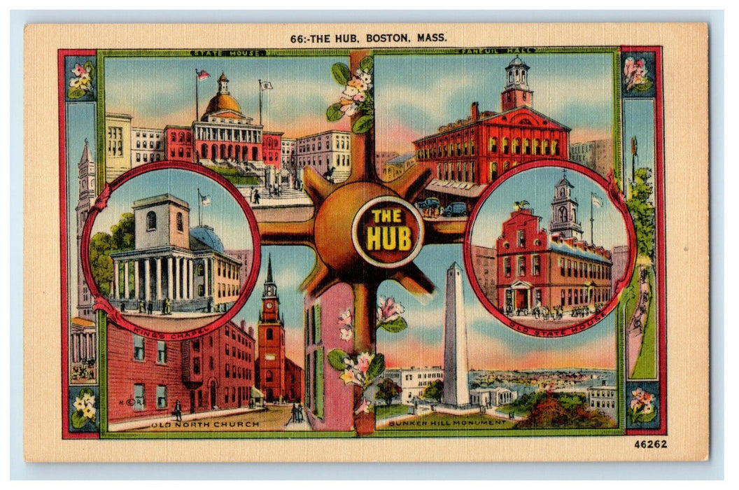 c1940s Multiview, The Hub, Boston Massachusetts MA Vintage Posted Postcard