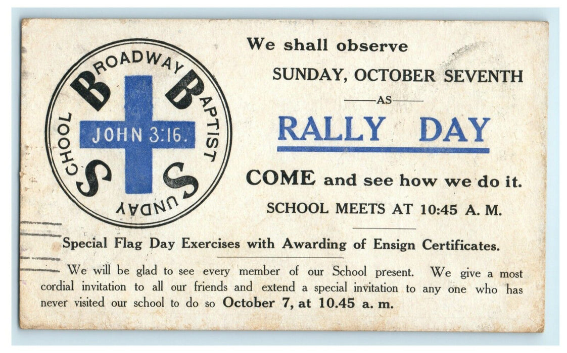 1907 Broadway Baptist School Rally Day Providence Rhode Island RI Postcard
