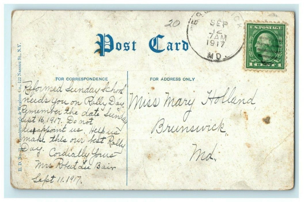 Rally Day 1917 Sunday School Advertisement Antique Vintage Postcard