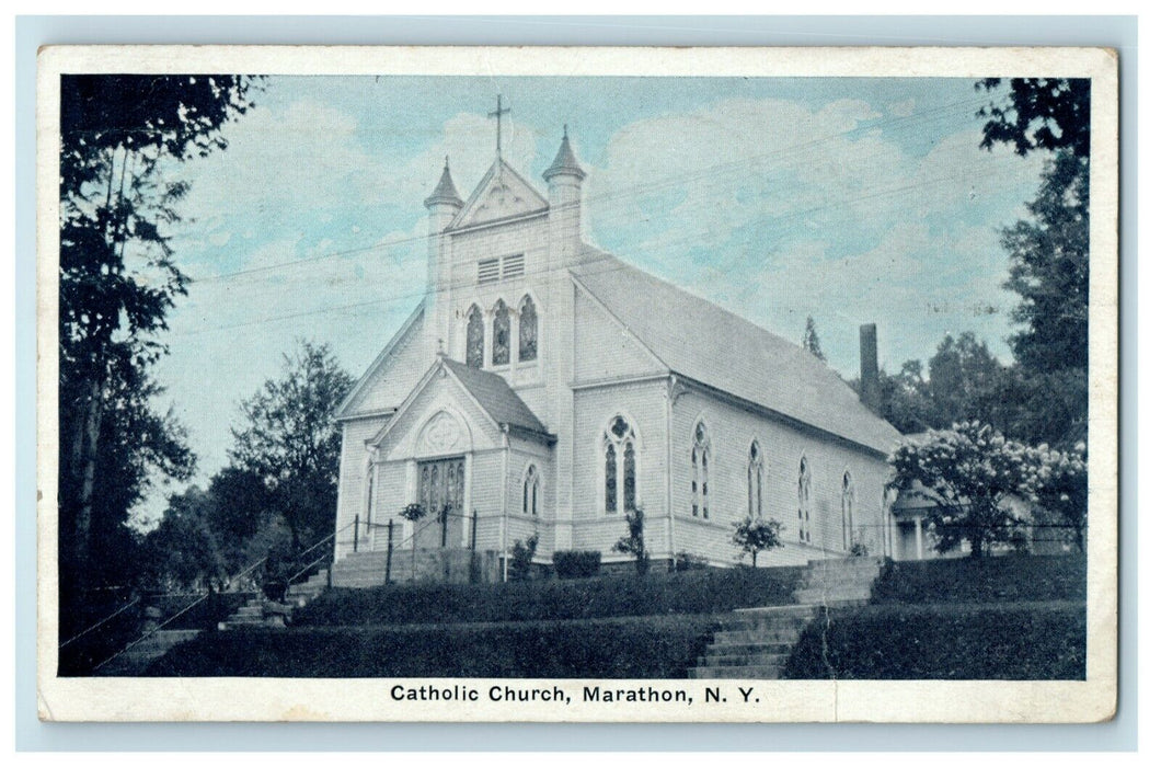1944 Catholic Church Marathon New York NY Auburn Indiana IN Postcard