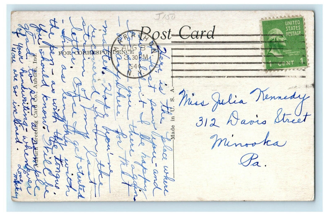1944 Catholic Church Marathon New York NY Auburn Indiana IN Postcard