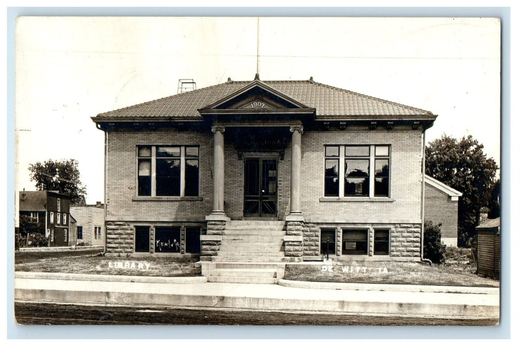 1913 Library Building Street View De Witt Iowa IA RPPC Photo Antique Postcard