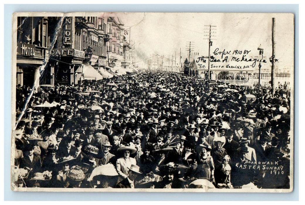 1910 Easter Sunday Parade Boardwalk Atlantic City NY RPPC Photo Antique Postcard
