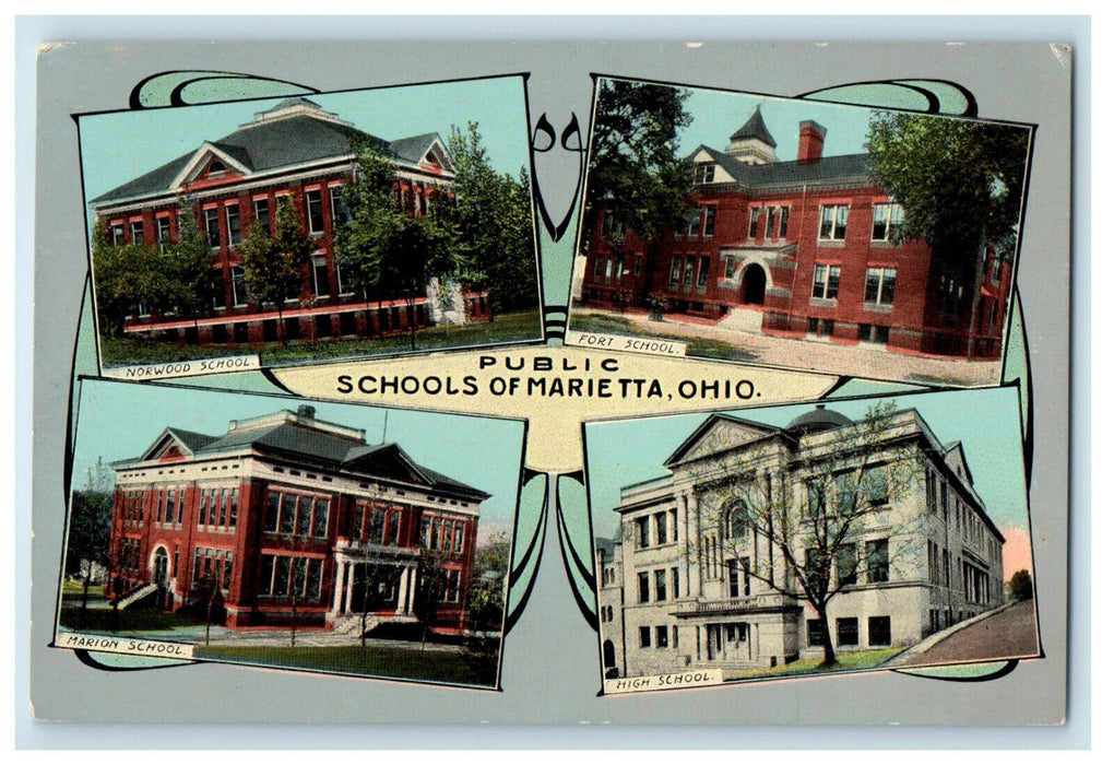 1910 Multiview, Public Schools Of Marietta Ohio OH Unposted Antique Postcard