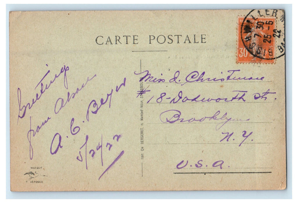 1922 La Poste Et Le Canal Du Rhone Au Rhin Mulhouse France Postcard