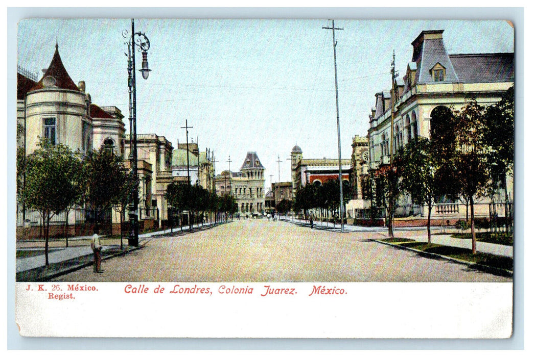 c1910 View of Calle De Londres Colonia Juarez Mexico Unposted Postcard