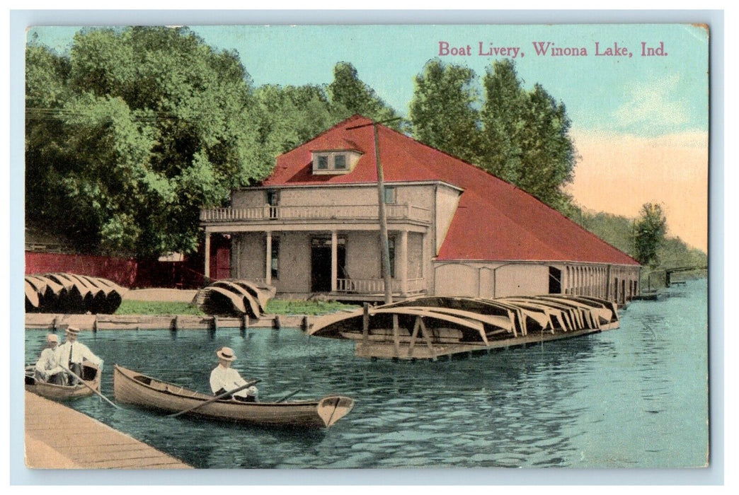 1918 View Of Boat Livery Winona Lake Indiana IN Posted Antique Postcard
