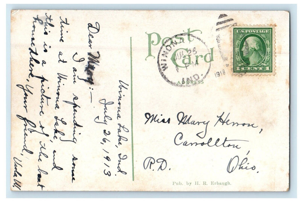1918 View Of Boat Livery Winona Lake Indiana IN Posted Antique Postcard