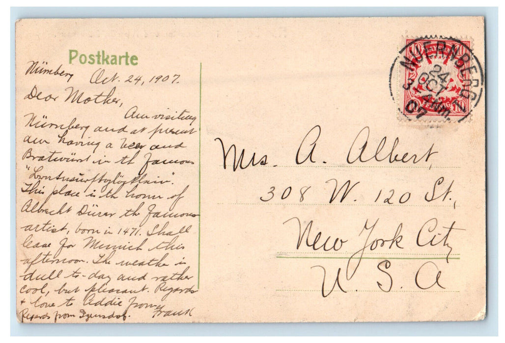 1907 Tiegartnertor und Aibrecht Durerhause Nurnberg (Nuremberg) Germany Postcard