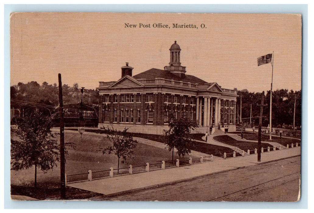 1912 New Post Office Building, Marietta Ohio OH Posted Antique Postcard