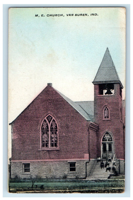 1909 M.E. Church Building, Van Buren Indiana IN Posted Antique Postcard