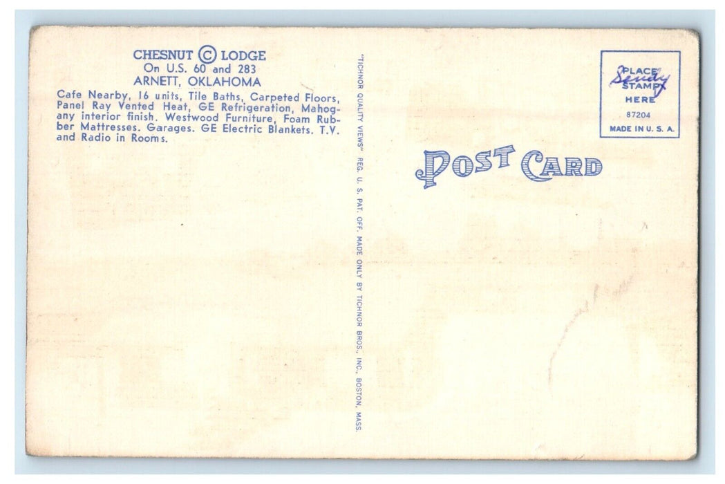 c1950's Chestnut Lodge Arnett Oklahoma OK, Multiview Unposted Vintage Postcard
