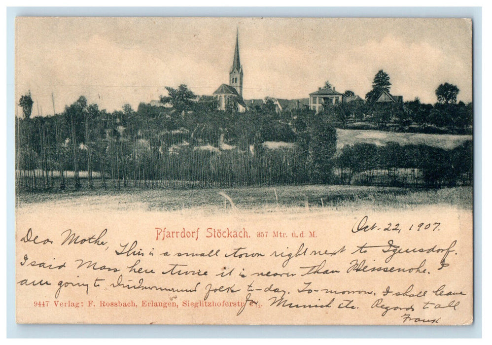 1907 Pfarrdorf Stockach, Igensdorf Germany Posted Antique Postcard