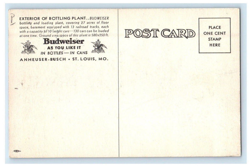 Exterior Of Bottling Plant Trucks Anheuser Busch Budweiser St. Louis MO Postcard