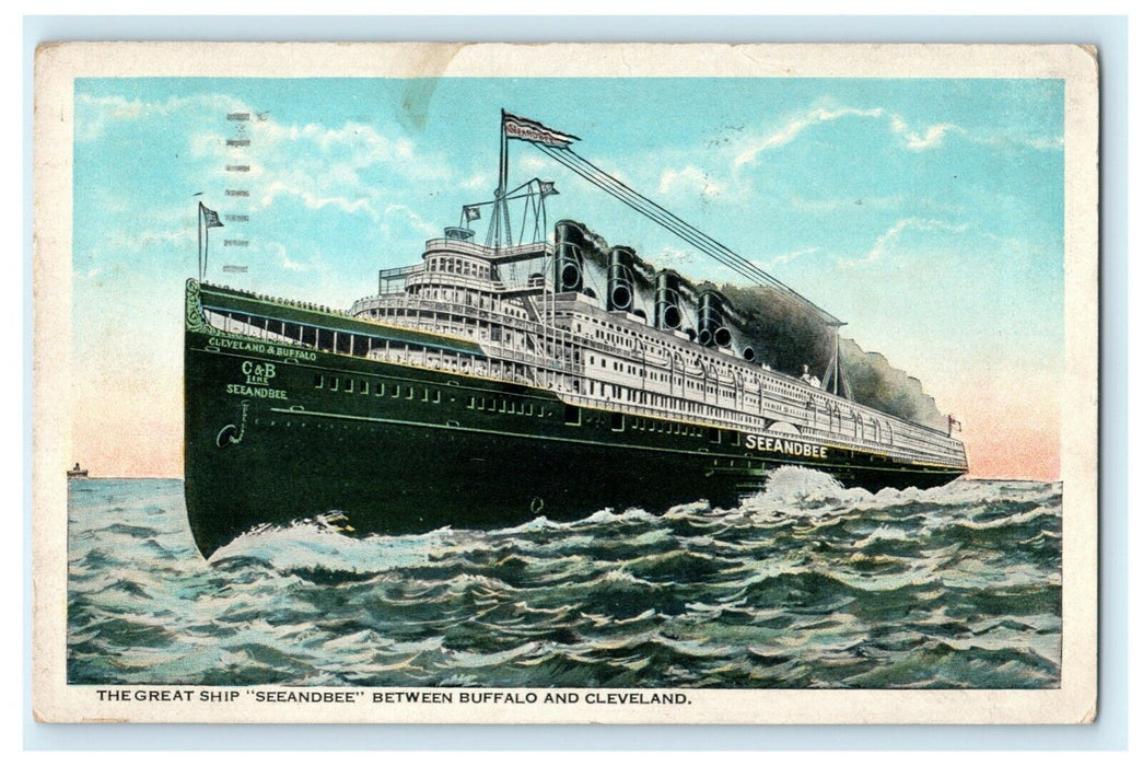 Great Ship Seeandbee Buffalo and Cleveland 1923 Training Camp Postmark Postcard