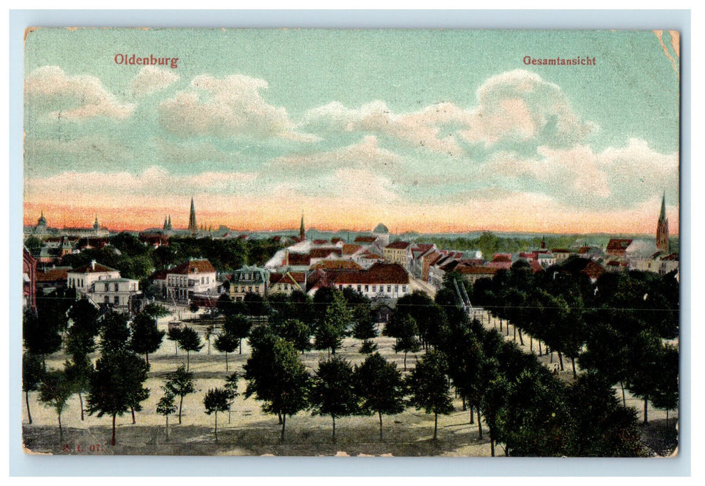 1907 General View of Oldenburg Germany Posted Antique Hermann Ch. Postcard