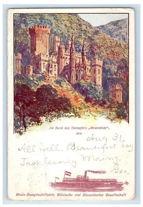 c1905 An Bord Des Dampfers Overstolz Den Schloss StolzenFels Germany Postcard