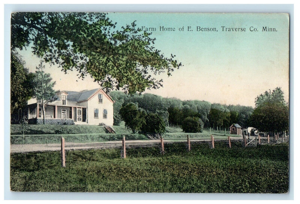 c1910 Farm Home of E Benson Traverse Co. Minnesota MN Unposted Postcard