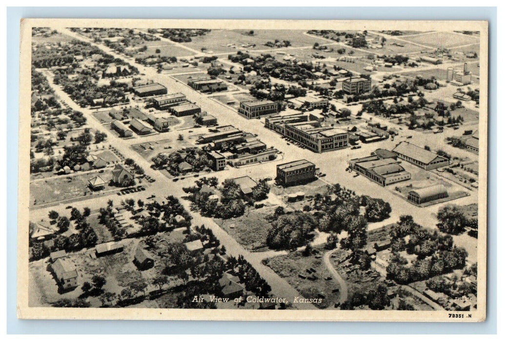 c1930s Air View of Buildings in Coldwater Kansas KS Vintage Unposted Postcard
