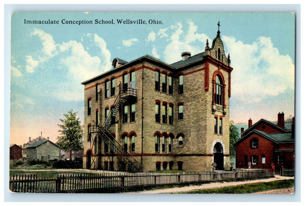 c1910 Immaculate Conception School Wellsville Ohio OH Unposted Postcard