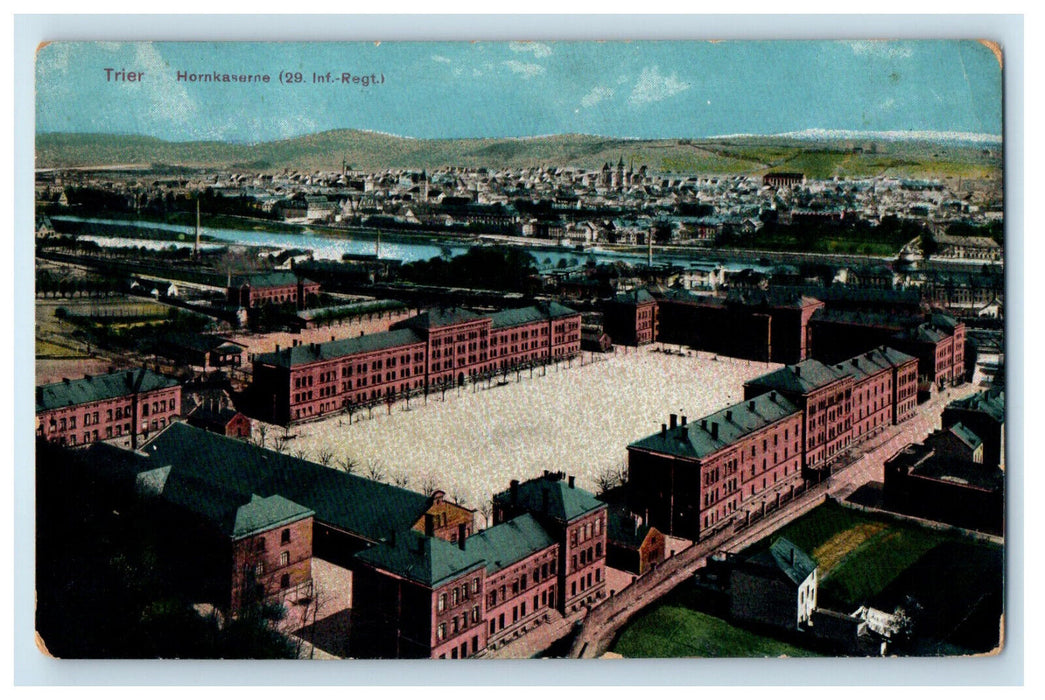 c1910 Aerial View of Buildings Hornkaserne Trier Germany Posted Antique Postcard