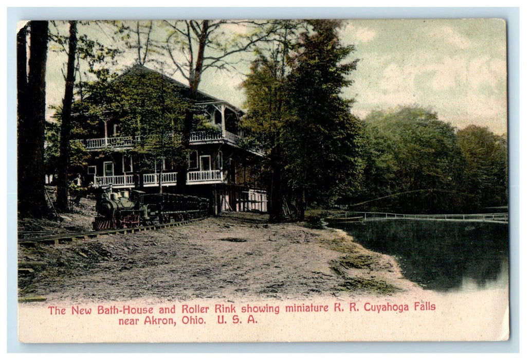 New Bath House Roller Rink Miniature R.R Cuyahoga Falls Akron Ohio OH Postcard